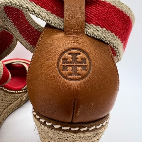 TORY BURCH WOMENS RED AND TAN WEDGE ADONIS WEDGE ESPADRILLES SIZE 10B - Picture 5 of 13